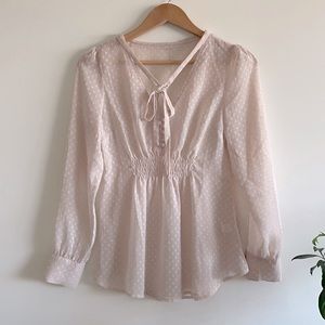 Dreamy vintage Oasis Y2K Swiss dot light rose colored blouse size M